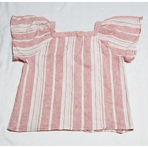Banana Republic Off the Shoulder Blouse Womens Small Red Striped Flutter Sleeve - Picture 6 of 7